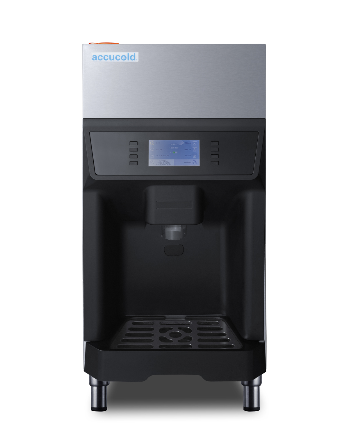 ENERGY STAR certified commercial ice + water dispenser with 220 lb. production of nugget ice; ETL-S certified to NSF-12